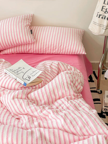 Winslow Striped Washed Cotton Bedding Set - Barbie Hot Pink