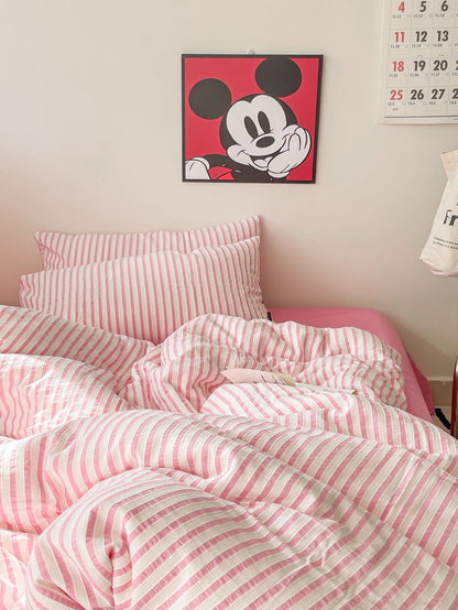 Winslow Striped Washed Cotton Bedding Set - Barbie Hot Pink