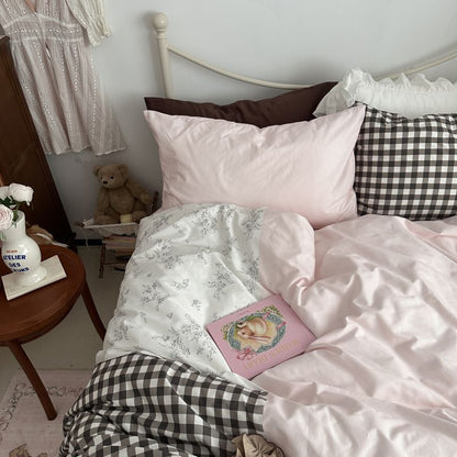 Perrine Gingham Washed Cotton Bedding Set - Mocha Gingham
