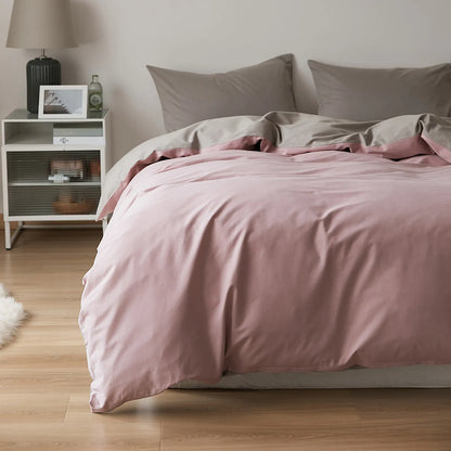 Soft neutral two-tone washed cotton duvet cover with a minimalist solid design on a cozy modern bed – RoomDen
