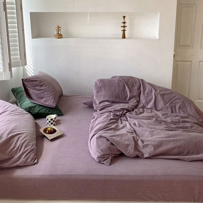 Solid Lavender velvet bedding set with soft plush texture and minimalist cozy bedroom scene - RoomDen
