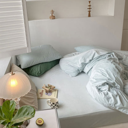 Solid Light Blue velvet bedding set with soft plush texture and minimalist cozy bedroom scene - RoomDen