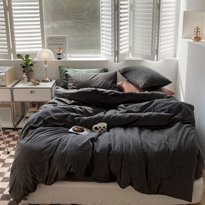 Solid Ash Grey velvet bedding set with soft plush texture and minimalist cozy bedroom scene - RoomDen