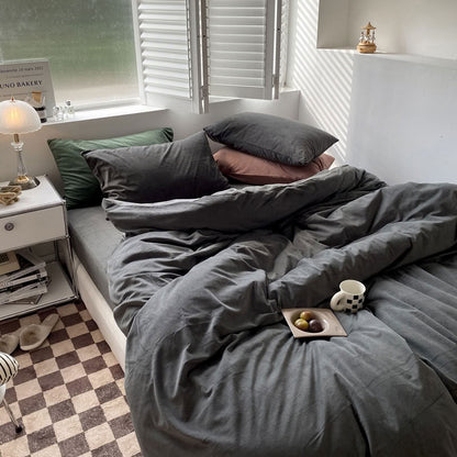 Solid Ash Grey velvet bedding set with soft plush texture and minimalist cozy bedroom scene - RoomDen