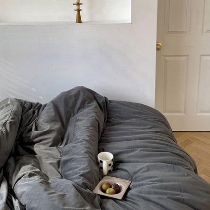 Solid Ash Grey velvet bedding set with soft plush texture and minimalist cozy bedroom scene - RoomDen