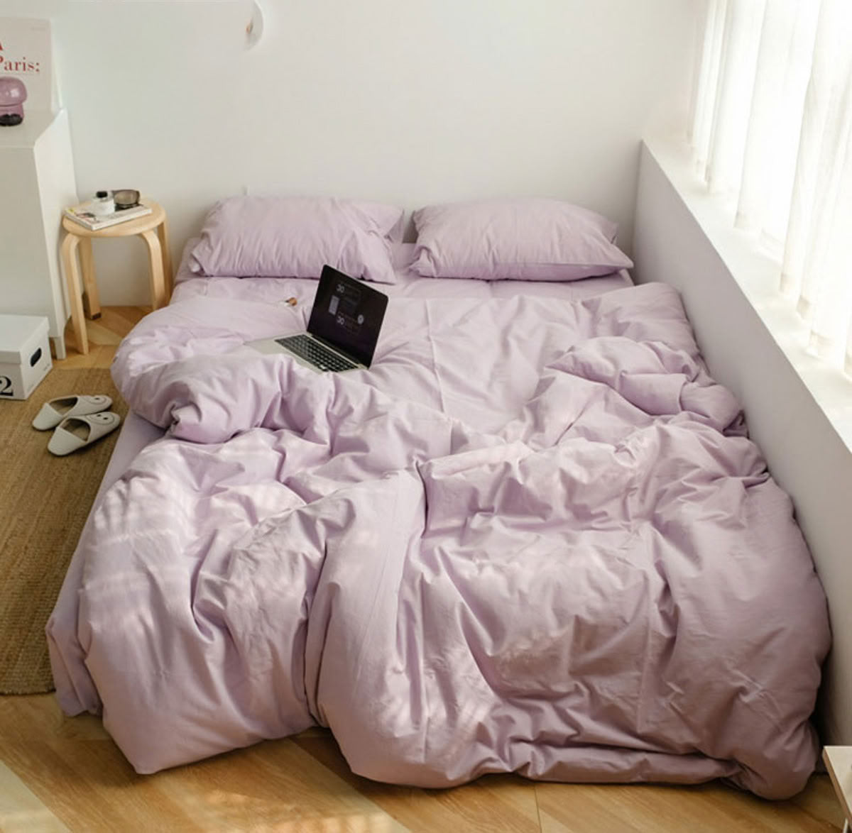 Calm Lavender washed cotton bedding set creating a soothing earthy bedroom look - RoomDen  