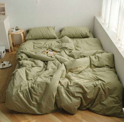 Calm Pistachio Green washed cotton bedding set creating a soothing earthy bedroom look - RoomDe