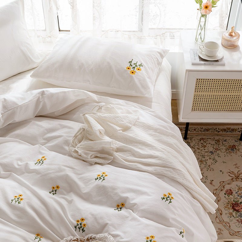 Marbella Embroidered Floral Cotton Bedding Set - Golden Bloom