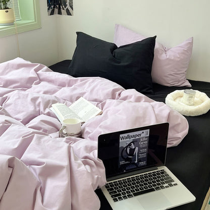 Light purple and black two-tone solid cotton bedding set with soft washed texture – RoomDen