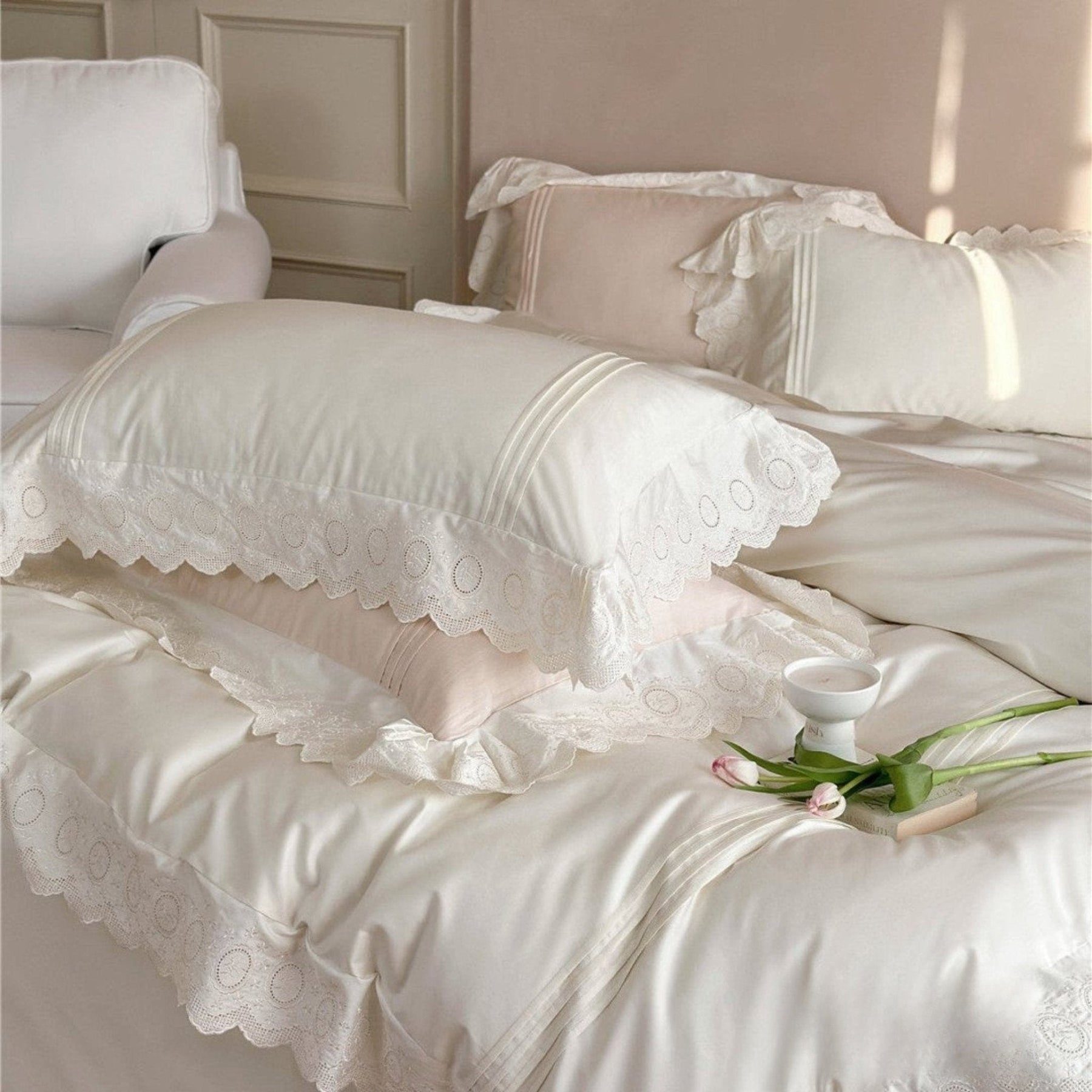 Fernclaire Ruffled Cooling Tencel Bedding Set - Cream Ivory
