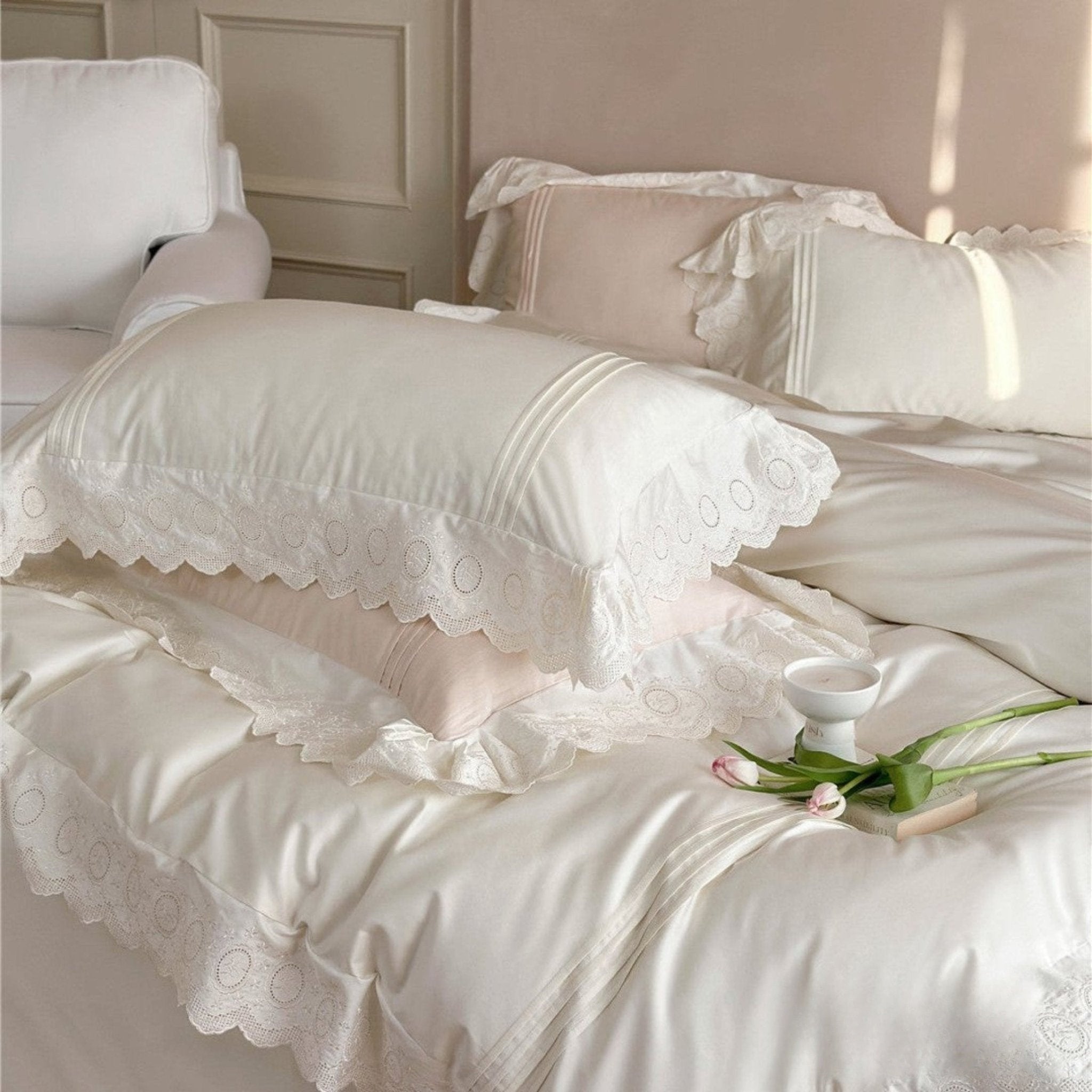 Fernclaire Ruffled Cooling Tencel Bedding Set - Cream Ivory