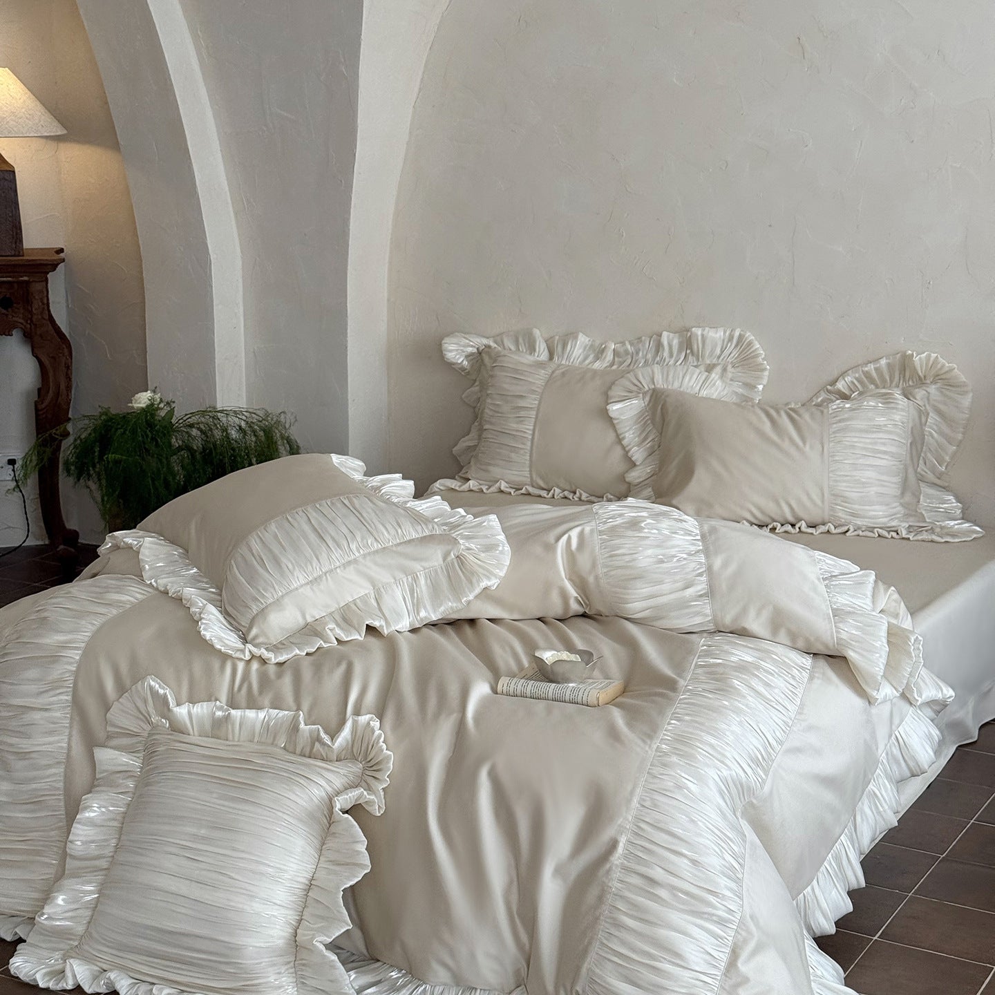 Verity Pleated Ruffle Cotton Sateen Bedding Set - Champagne Pearl