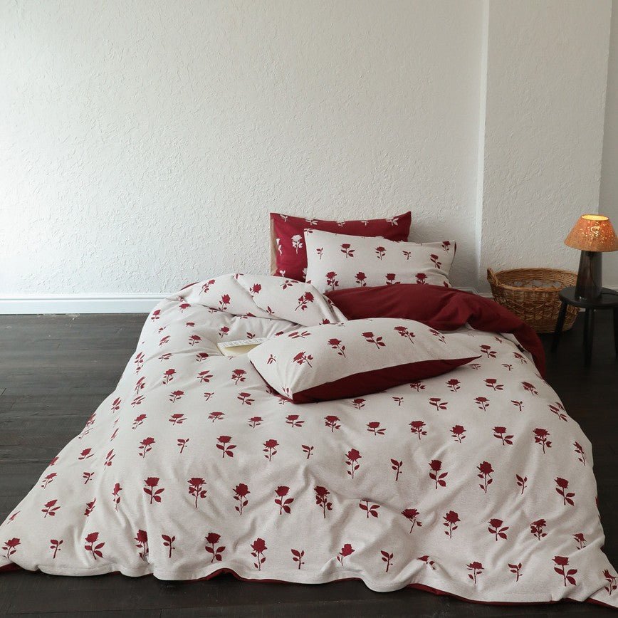 Marlise Floral Jacquard Cotton Bedding Set - Ivory Rosewood