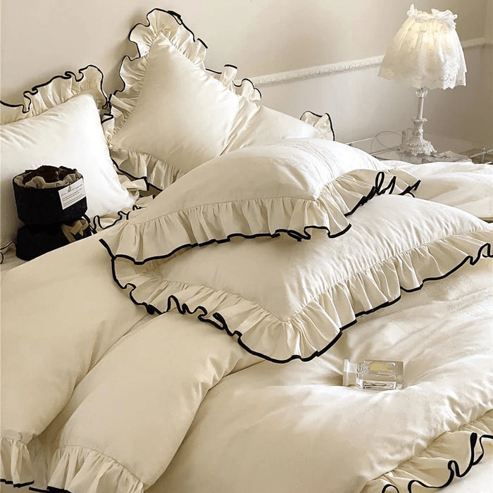 Chantelle Ruffle Jacquard Satin Bedding Set - room scene