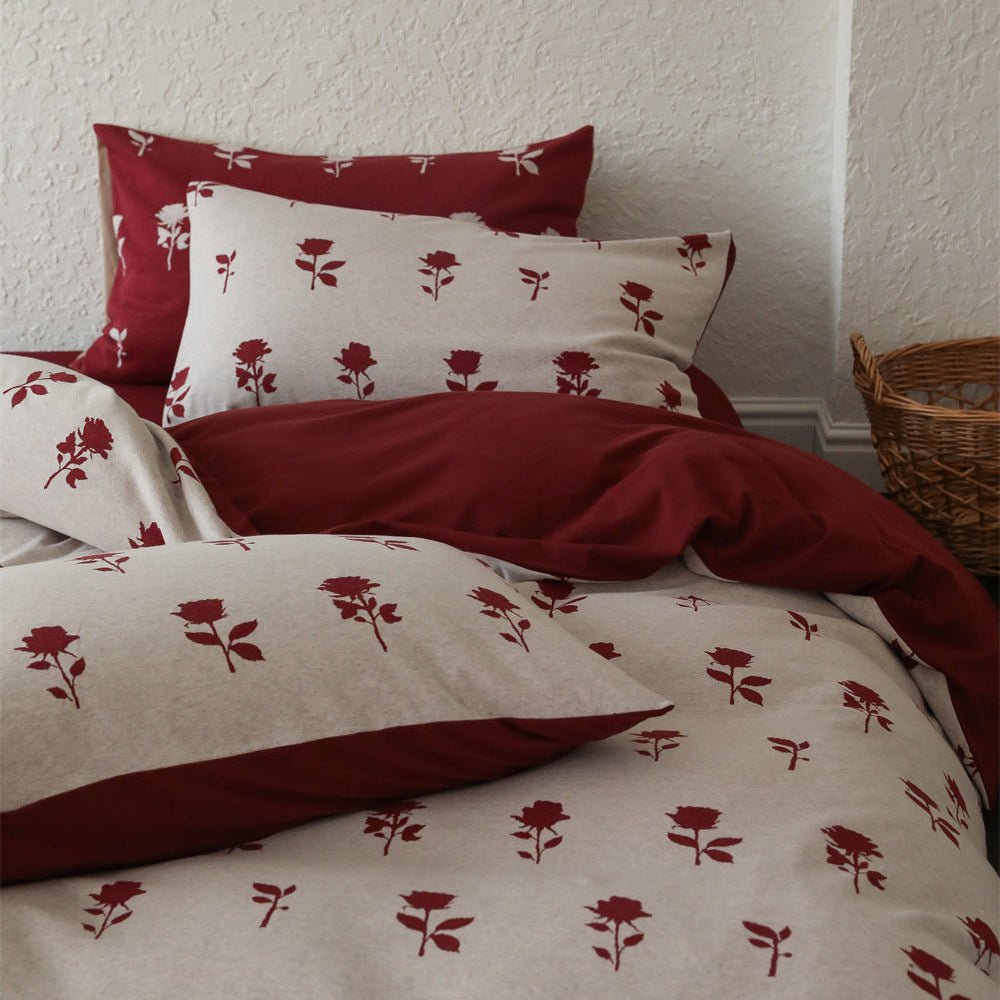 Marlise Floral Jacquard Cotton Bedding Set - Ivory Rosewood