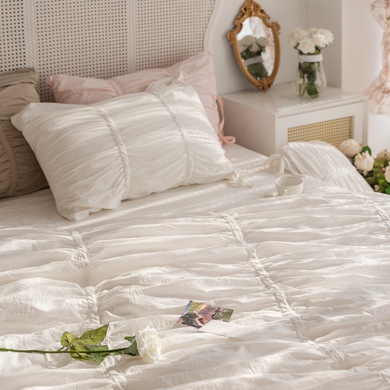 Larkspur Ruched Washed Cotton Bedding Set - Cloud White