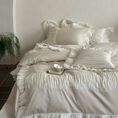 Verity Pleated Ruffle Cotton Sateen Bedding Set - Champagne Pearl