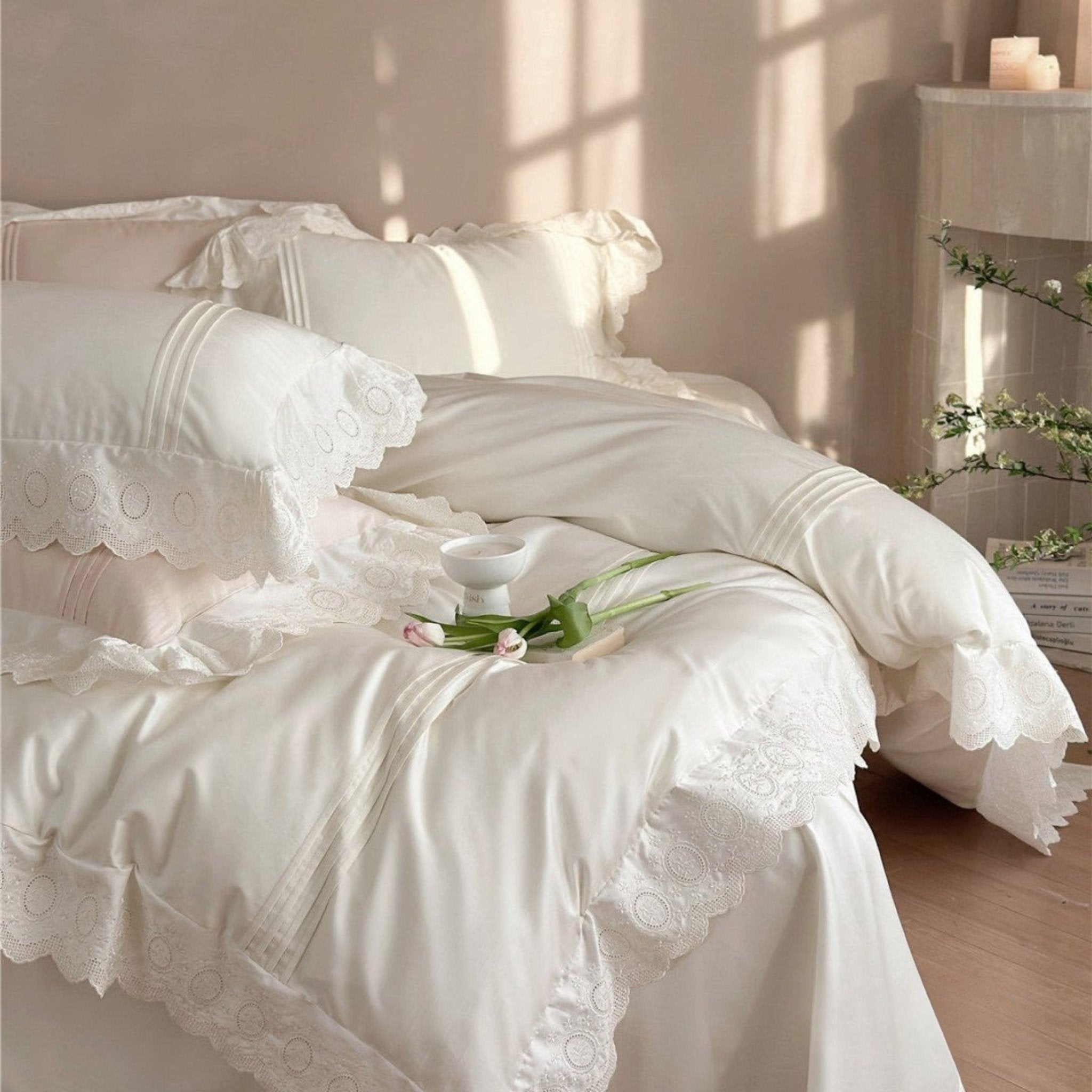 Fernclaire Ruffled Cooling Tencel Bedding Set - Cream Ivory