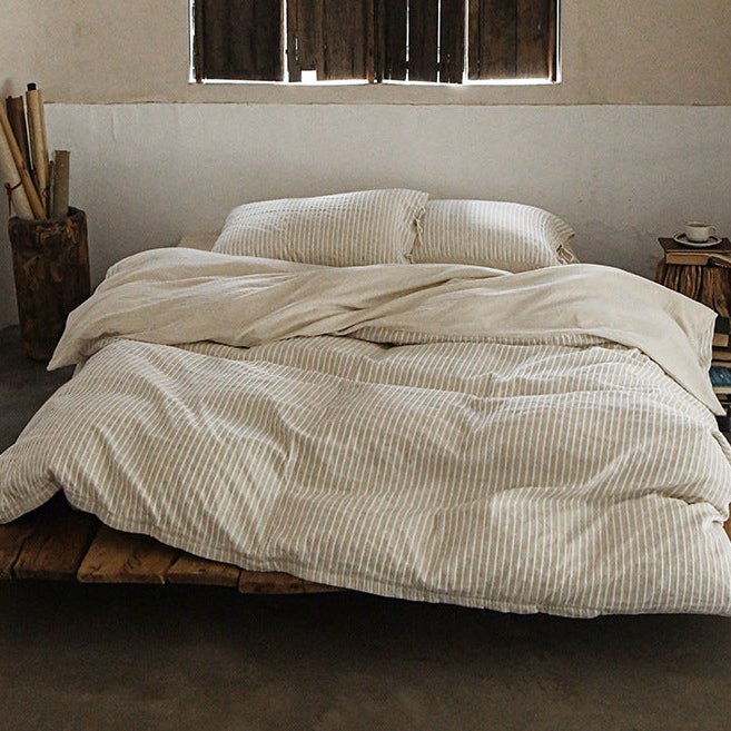 Ashcombe Striped Linen Bedding Set - Flax Stripe
