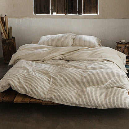Ashcombe Striped Linen Bedding Set - Flax Stripe
