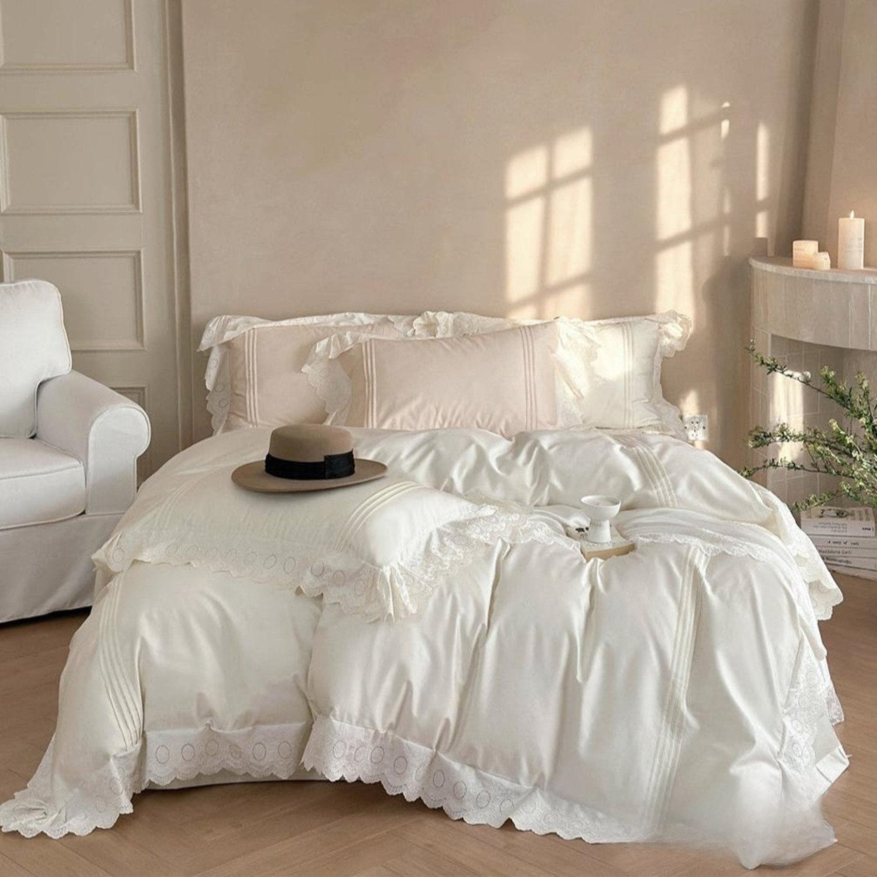 Fernclaire Ruffled Cooling Tencel Bedding Set - Cream Ivory