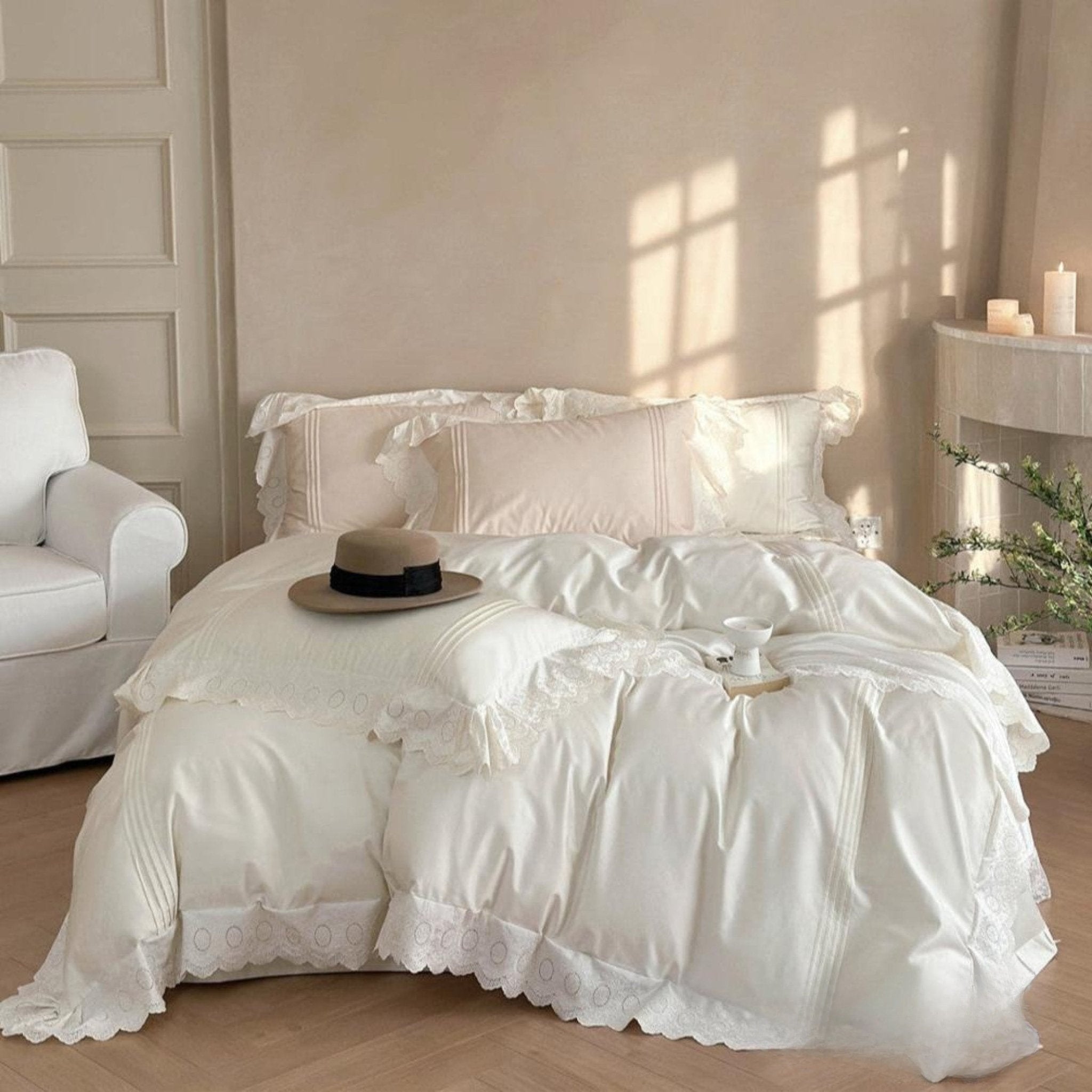 Fernclaire Ruffled Cooling Tencel Bedding Set - Cream Ivory