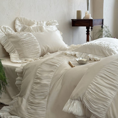 Verity Pleated Ruffle Cotton Sateen Bedding Set - Champagne Pearl