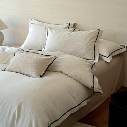 Odile Embossed Jacquard Cotton Bedding Set - Ivory Sand
