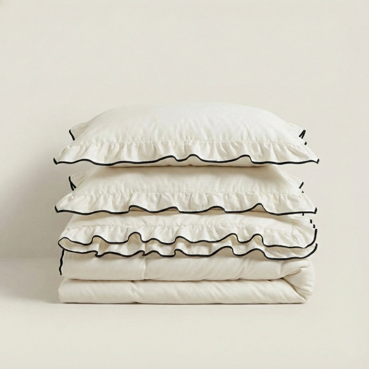 Chantelle Ruffle Jacquard Satin Bedding Set - room scene