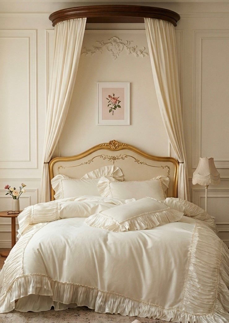 Genevieve Ruffled Lace Cotton Bedding Set - room scene