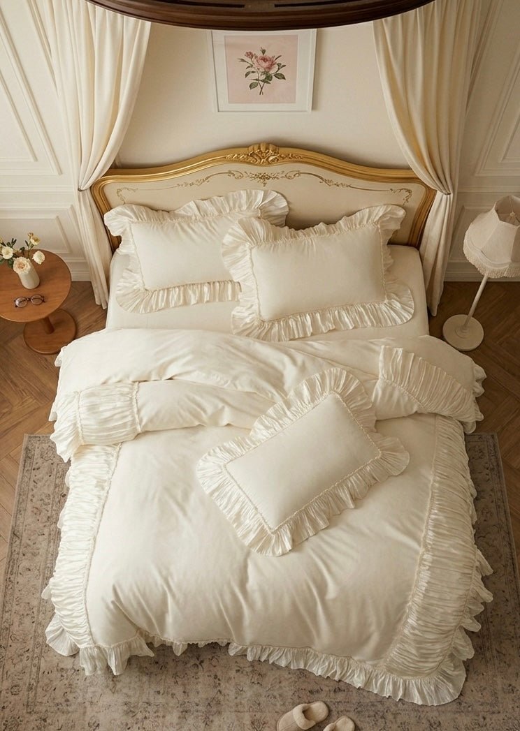 Genevieve Ruffled Lace Cotton Bedding Set - room scene
