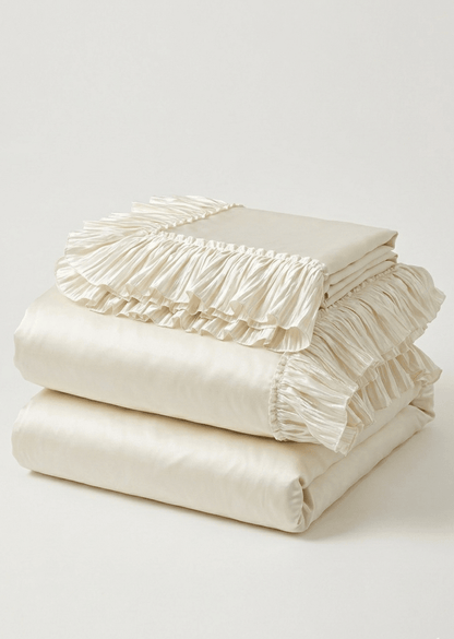 Genevieve Ruffled Lace Cotton Bedding Set - room scene