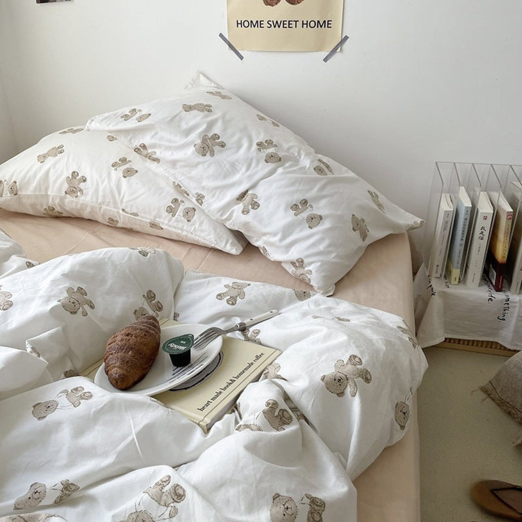 Tansley Cream Bear Print Washed Cotton Bedding Set - Toffee Cream