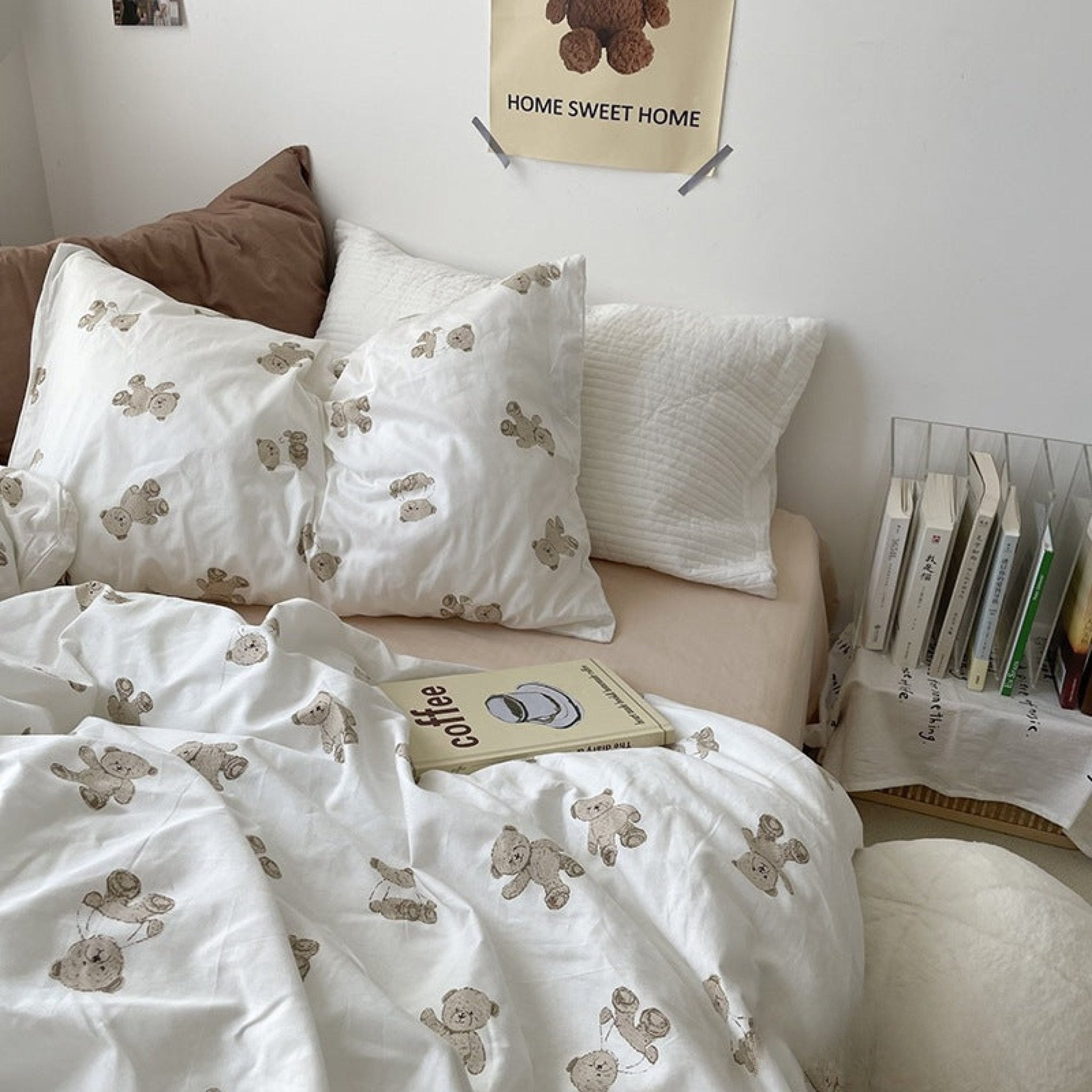 Tansley Cream Bear Print Washed Cotton Bedding Set - Toffee Cream