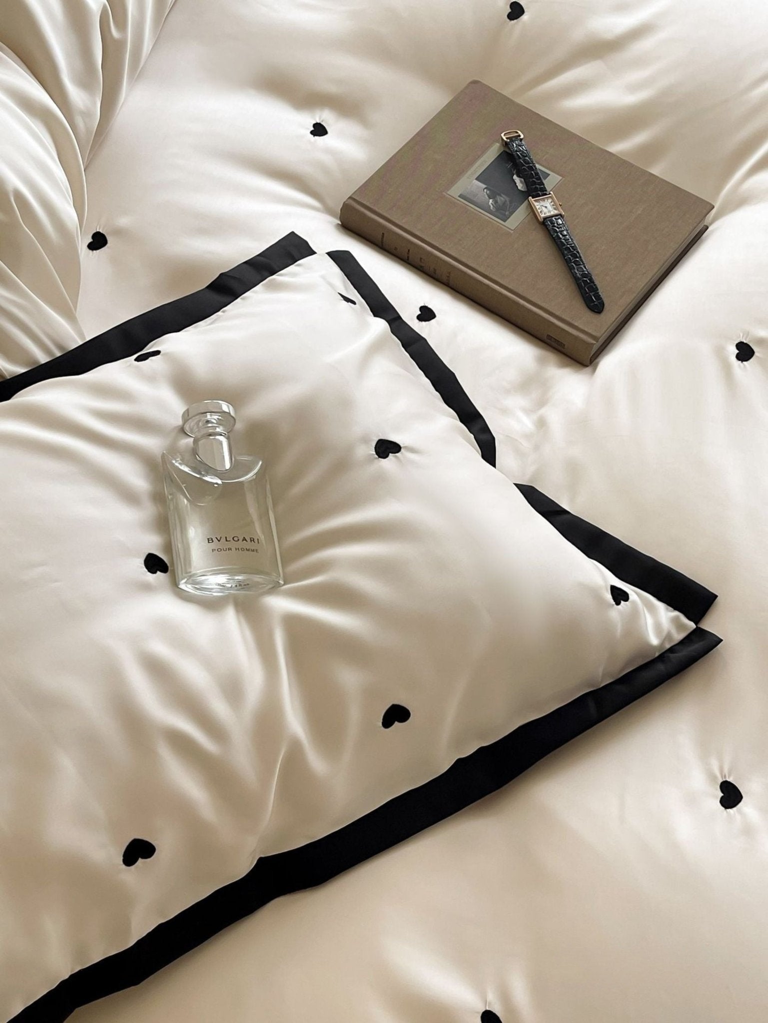 Sabine Heart-Embroidered Cooling Tencel Bedding Set - Ivory Heart
