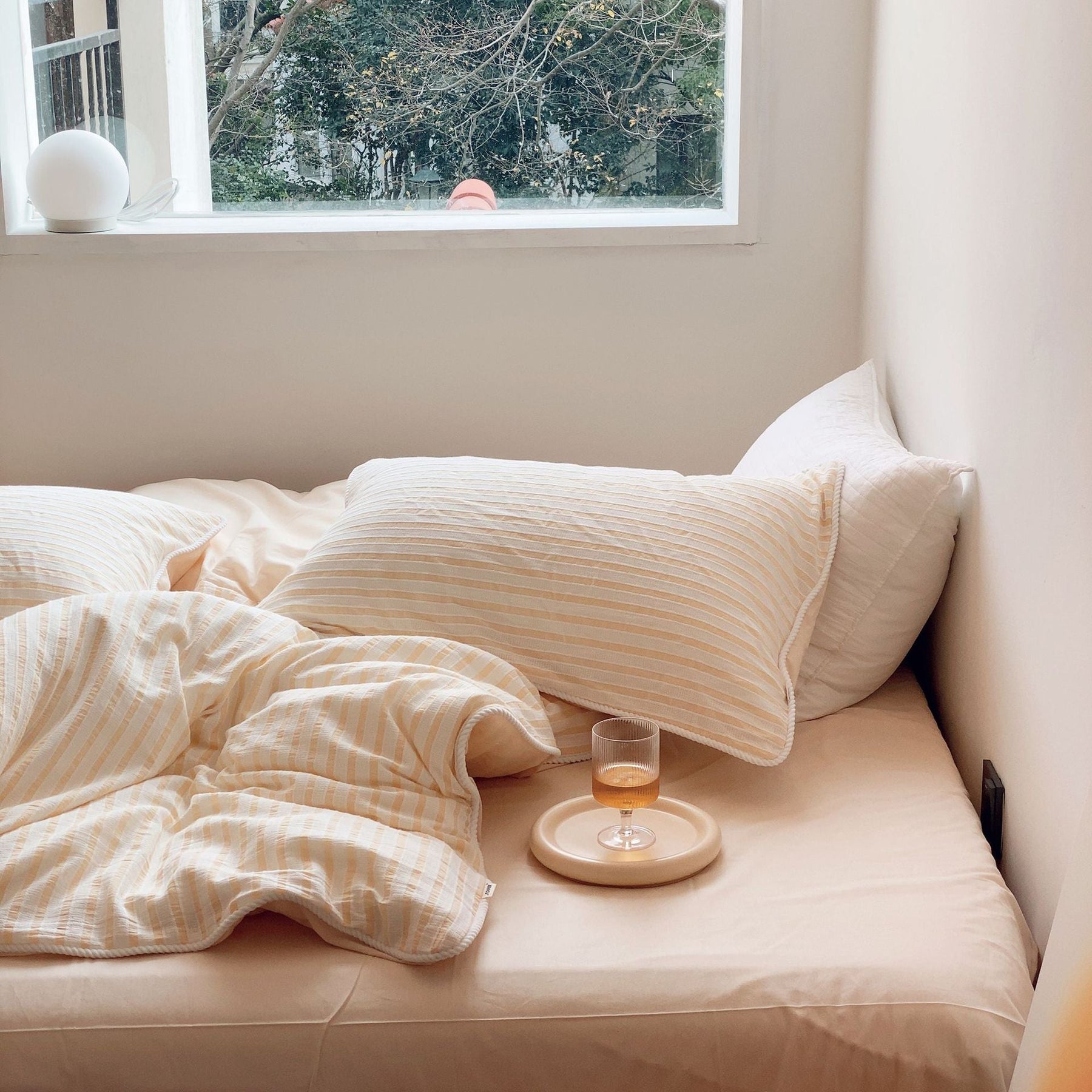 Winslow Striped Washed Cotton Bedding Set - Butter Cream