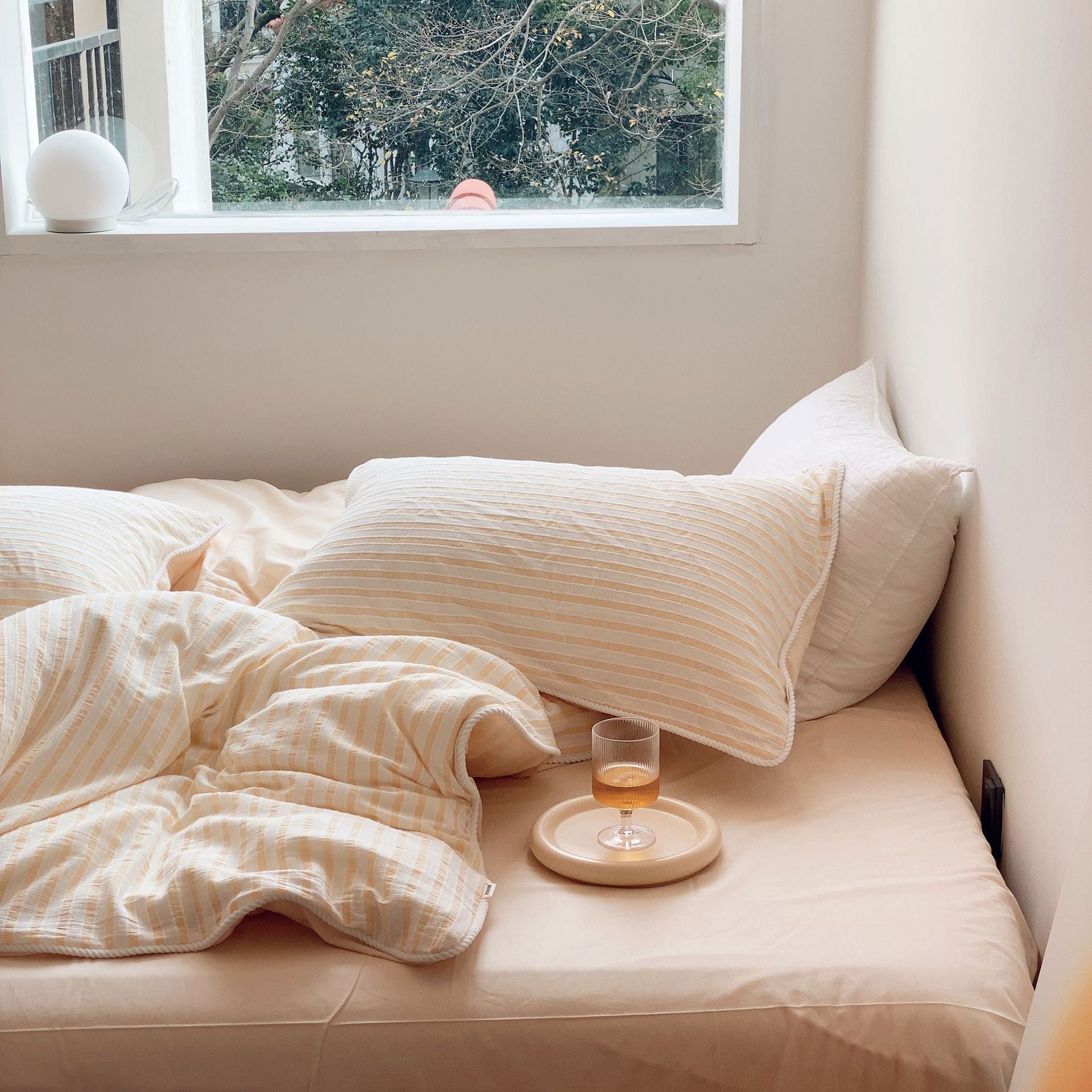Winslow Striped Washed Cotton Bedding Set - Butter Cream