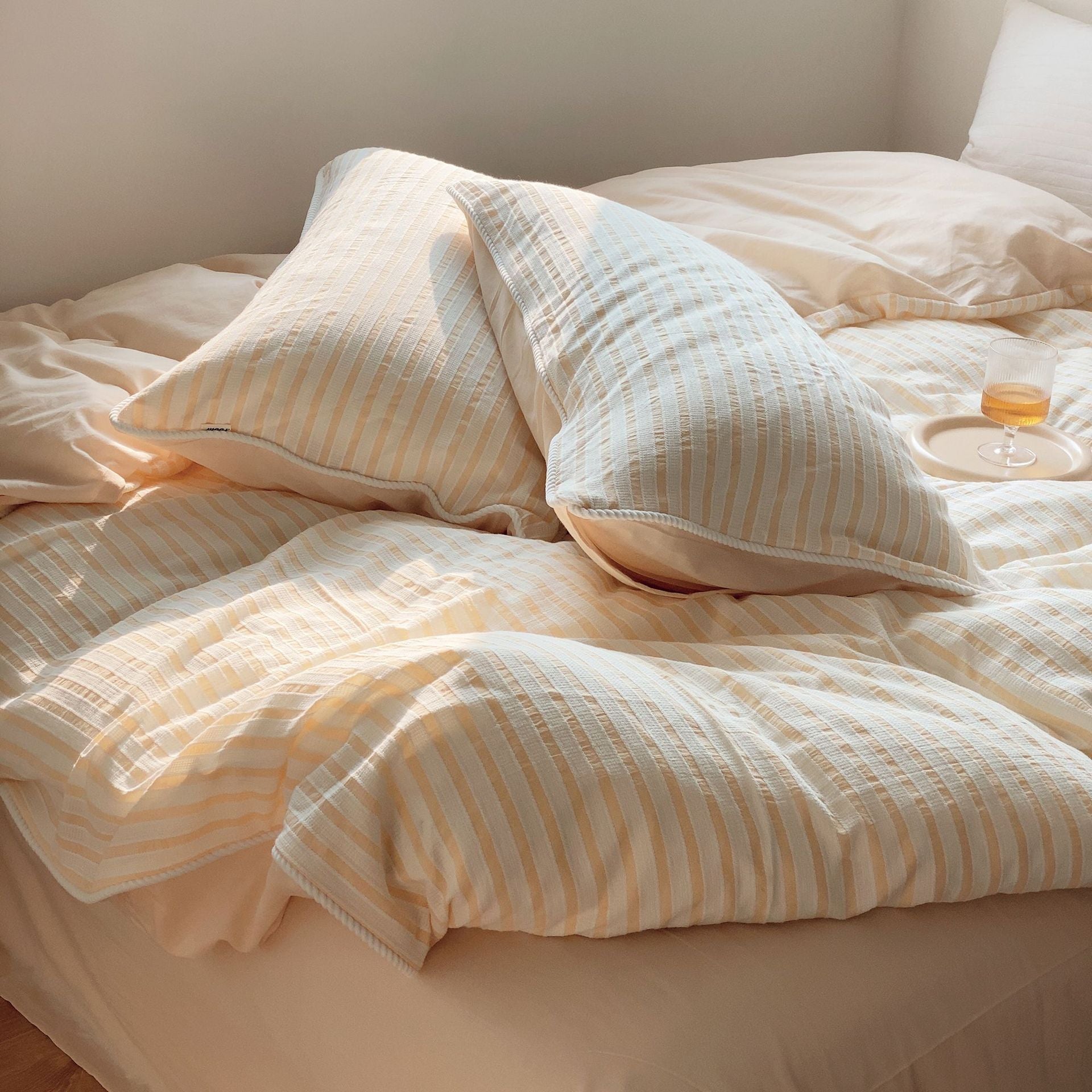 Winslow Striped Washed Cotton Bedding Set - Butter Cream